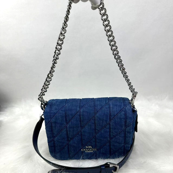 Coach Quinn Bag With Quilting Shoulder/Crossbody Denim/Silver/Indigo CAK40 NWT - Picture 2 of 10